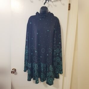 NWT R&B Collection Black and Green Patterned Long Sleeve, Mock Neck  Dress